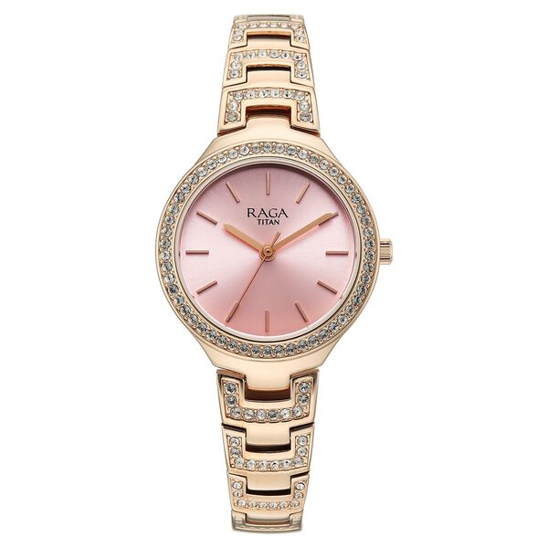 Titan Raga Spotlight Quartz Analog Pink Dial Rose Gold Metal Strap Watch For Women - image number 0