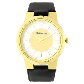 Sonata Quartz Analog Silver Dial Leather Strap Watch for Men