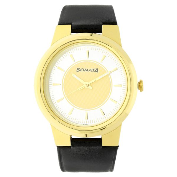 Sonata Quartz Analog Silver Dial Leather Strap Watch for Men - image number 0
