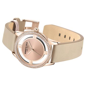 Kenneth Cole Quartz Analog Rose Gold Dial Brown Leather Strap Watch For Women