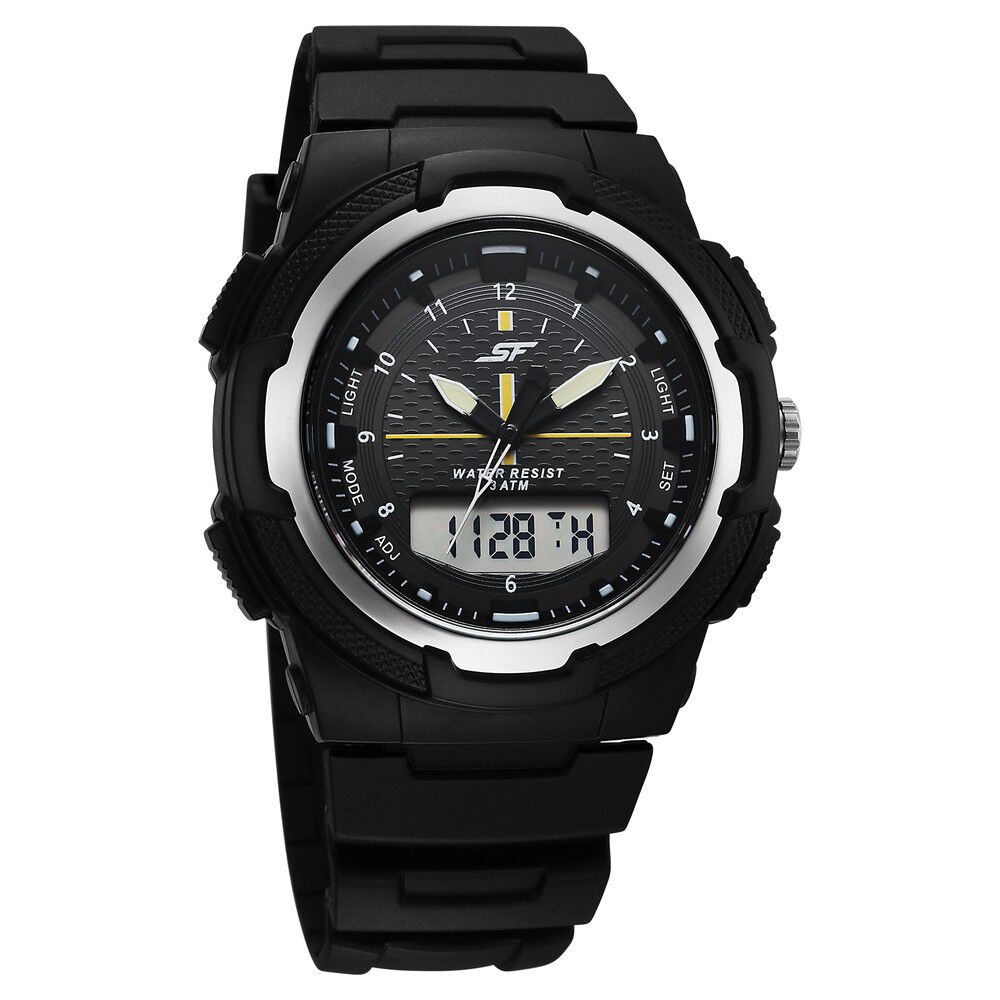SF Maverick Quartz Digital Ana Digi Black Dial PU Strap Watch For Men-image-17