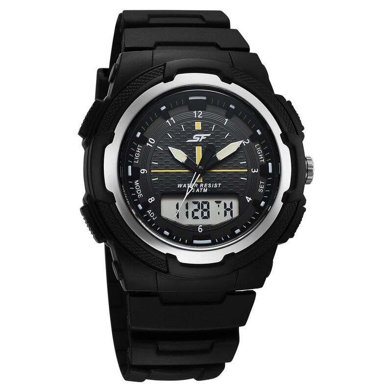 SF Maverick Quartz Digital Ana Digi Black Dial PU Strap Watch For Men