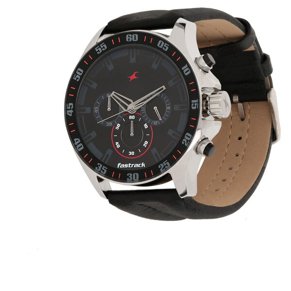 Fastrack Big Time Quartz Chronograph Black Dial Leather Strap Watch for Guys - image number 1