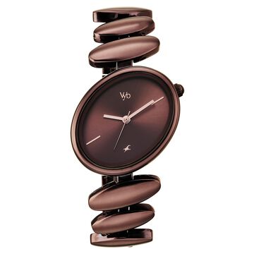 Vyb Successor By Fastrack Quartz Analog Brown Dial Brown Metal Strap Watch For Girls