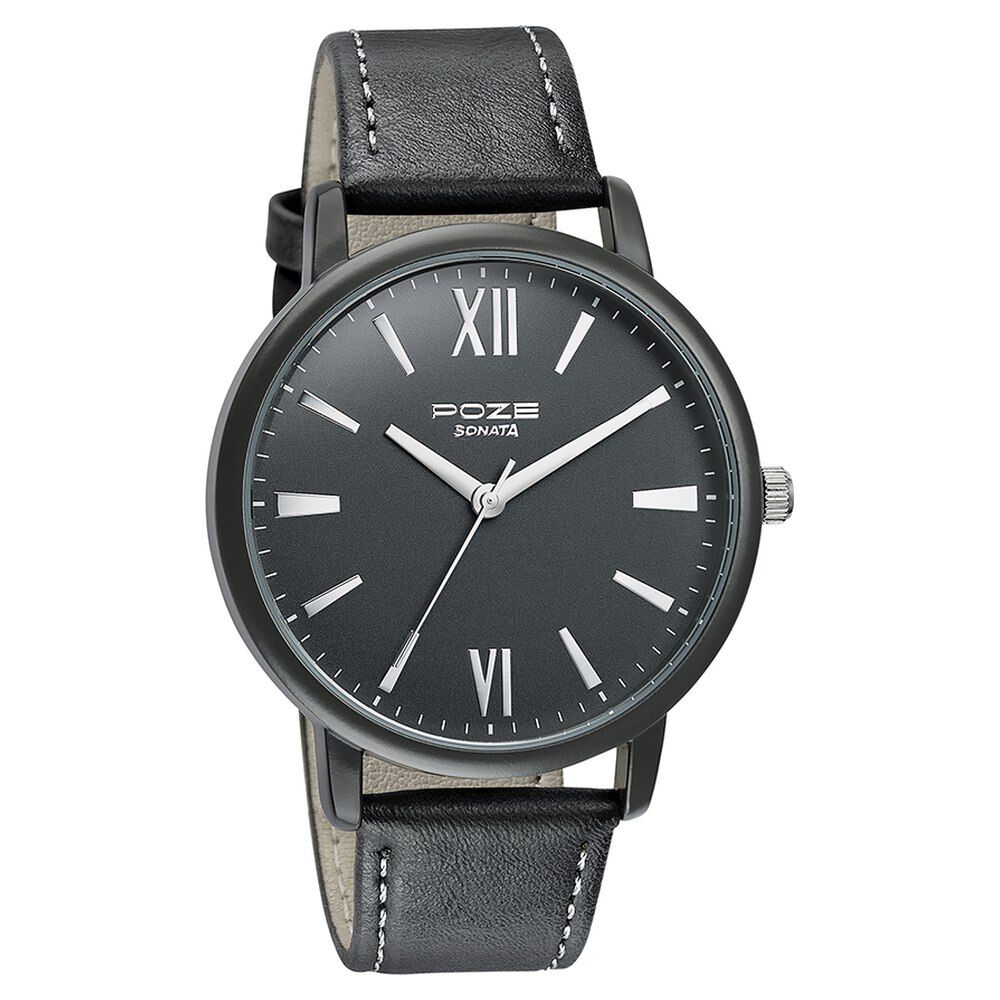 Buy Online Sonata Poze Quartz Analog Black Dial Leather Strap Watch for Men sp70039kl02w Titan