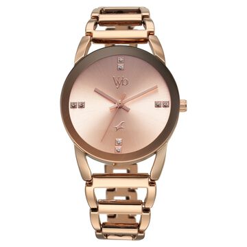 Vyb Striker By Fastrack Quartz Analog Rose Gold Dial Metal Strap Watch For Girls