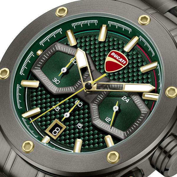 Ducati Quartz Chronograph Green Dial Grey Stainless Steel Strap Watch For Men - image number 3