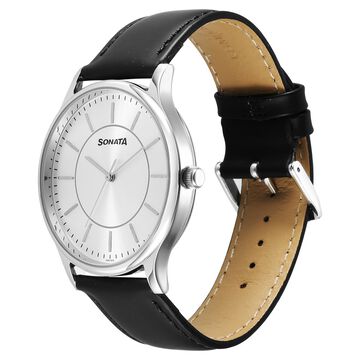 Sonata Aspire Quartz Analog Silver Dial Leather Strap Watch For Men