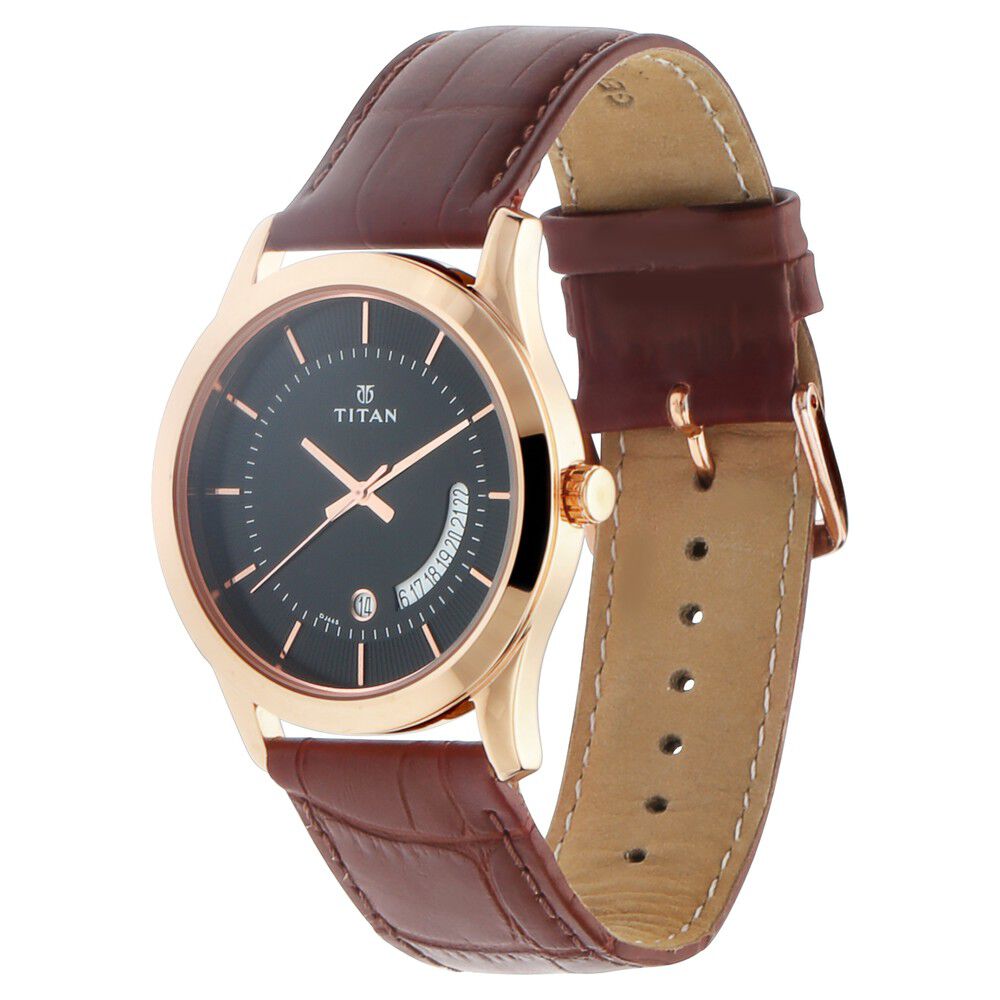 Titan Quartz Analog with Date Black Dial Leather Strap Watch for Men
