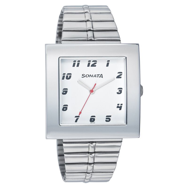 Sonata Quartz Analog White Dial Metal Strap Watch for Men