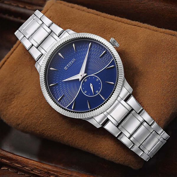 Titan Regalia Opulent Quartz Analog Blue Dial Silver Stainless Steel Strap Watch for Men - image number 0
