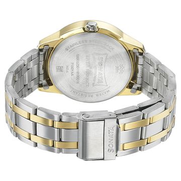 Sonata Quartz Analog with Day and Date Silver Dial Bimetal Strap Watch for Men