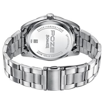 Sonata Poze Quartz Analog Blue Dial Silver Stainless Steel Strap Watch For Men
