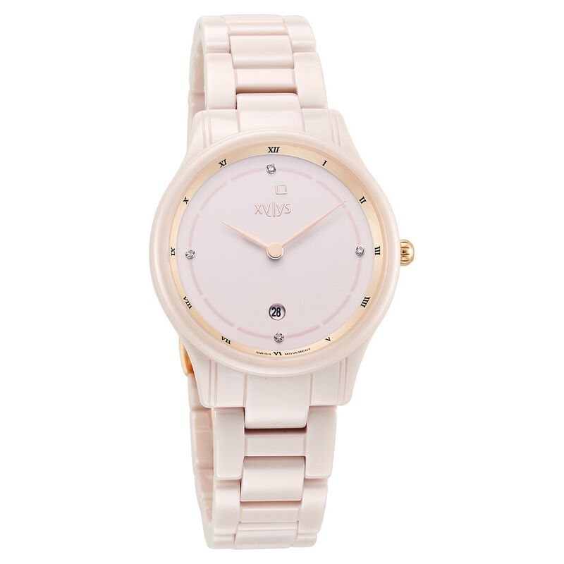 Xylys Swiss Analog with Date Pink Ceramic Strap and Dial Watch For Women