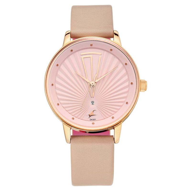Fastrack Ruffles Quartz Analog with Date Pink Dial Leather Strap Watch for Girls - image number 2