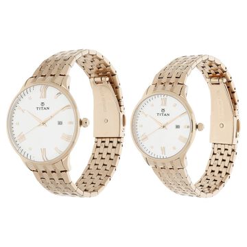Titan Bandhan Rose Gold Dial Analog with Date Stainless Steel Strap watch for Couple
