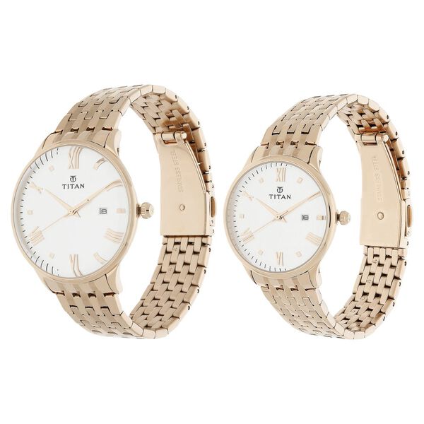 Titan Bandhan Rose Gold Dial Analog with Date Stainless Steel Strap watch for Couple - image number 2