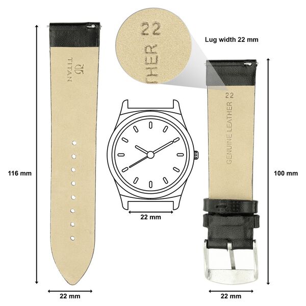 22 mm Black Genuine Leather Strap for Men - image number 1