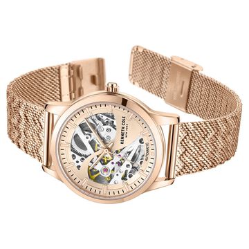Kenneth Cole Automatic Rose Gold Round Dial Rose Gold Stainless Steel Strap Watch For Women