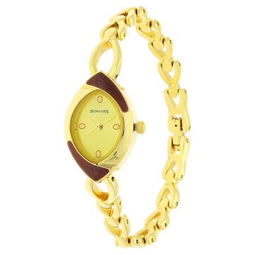 Sonata Quartz Analog Champagne Dial Metal Strap Watch for Women