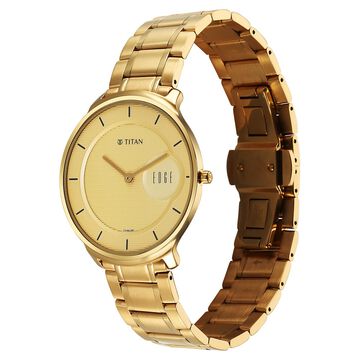 Titan Edge Metal Golden Dial Stainless Steel Strap Watch for Men