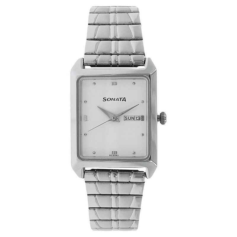 Sonata Quartz Analog White Dial Stainless Steel Strap Watch for Men