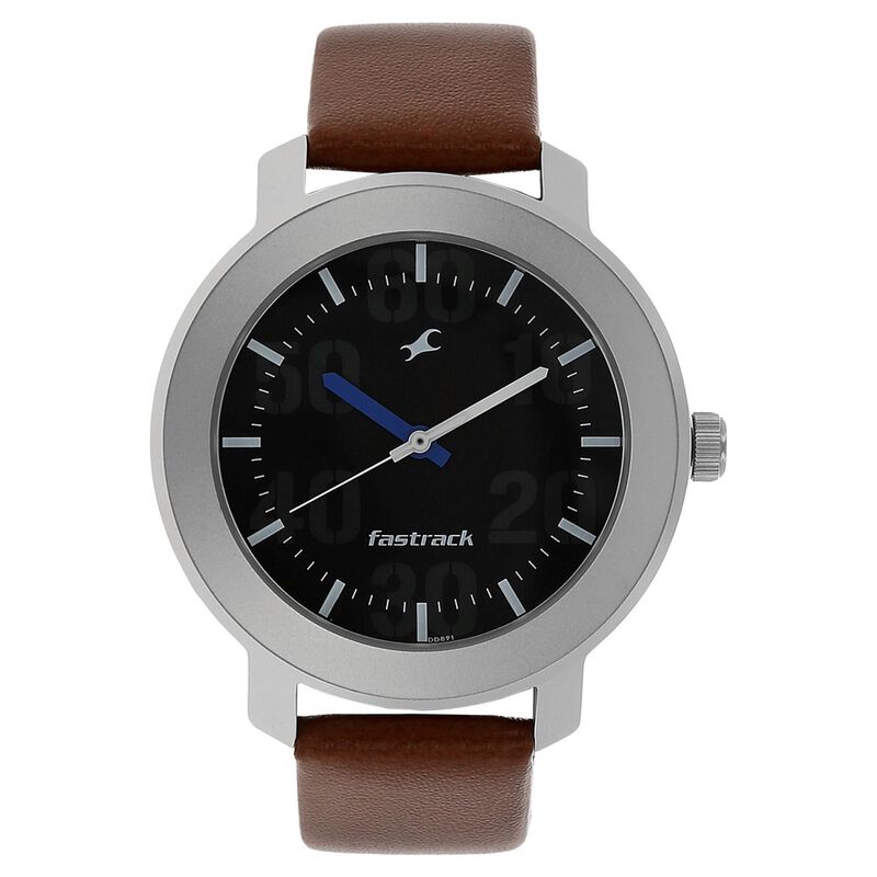 Buy Online Fastrack Quartz Analog Black Dial Leather Strap Watch for