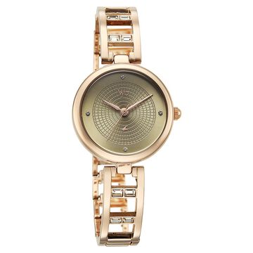 Vyb Seeker By Fastrack Quartz Analog Green Dial Rose Gold Metal Strap Watch For Girls