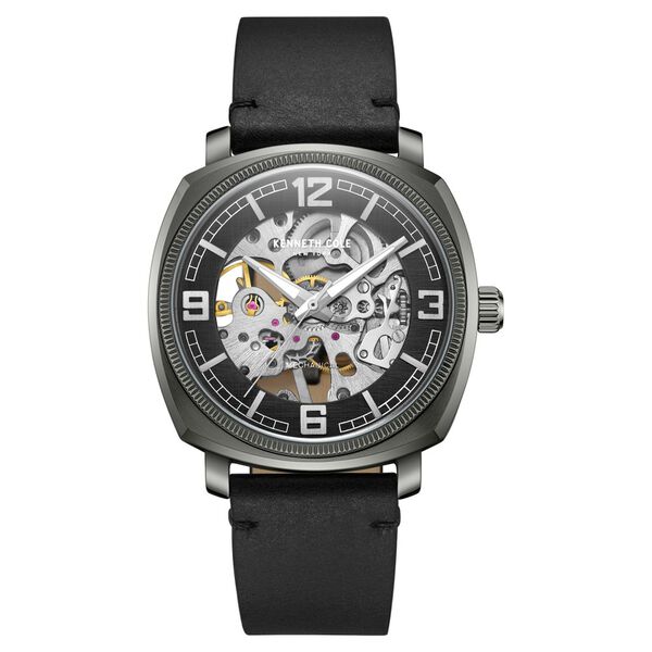 Kenneth Cole Mechanical Hand Wound Analog Mechanical Black Dial Black Leather Strap Watch For Men - image number 0