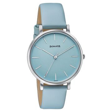 Sonata Pastel Play Quartz Analog Blue Dial Leather Strap Watch For Women
