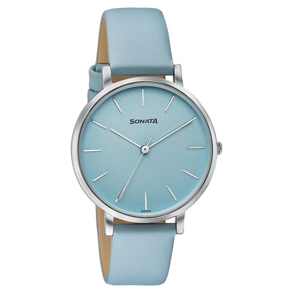 Sonata Pastel Play Quartz Analog Blue Dial Leather Strap Watch For Women - image number 2