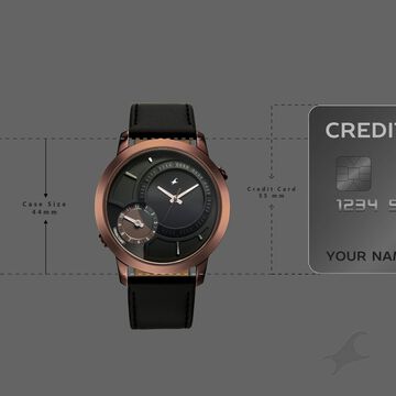 Fastrack Pulse IV Dual Time Watch for Men with  Black Sunray Dial & Black Leather Strap