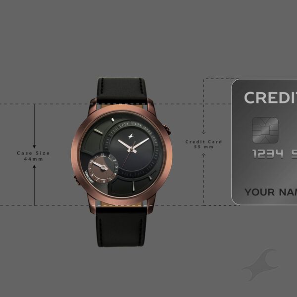 Fastrack Pulse IV Dual Time Watch for Men with  Black Sunray Dial & Black Leather Strap - image number 3