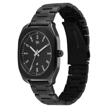 Vyb Aviator By Fastrack Quartz Analog Black Dial Two Toned Stainless Steel Strap Watch For Guys