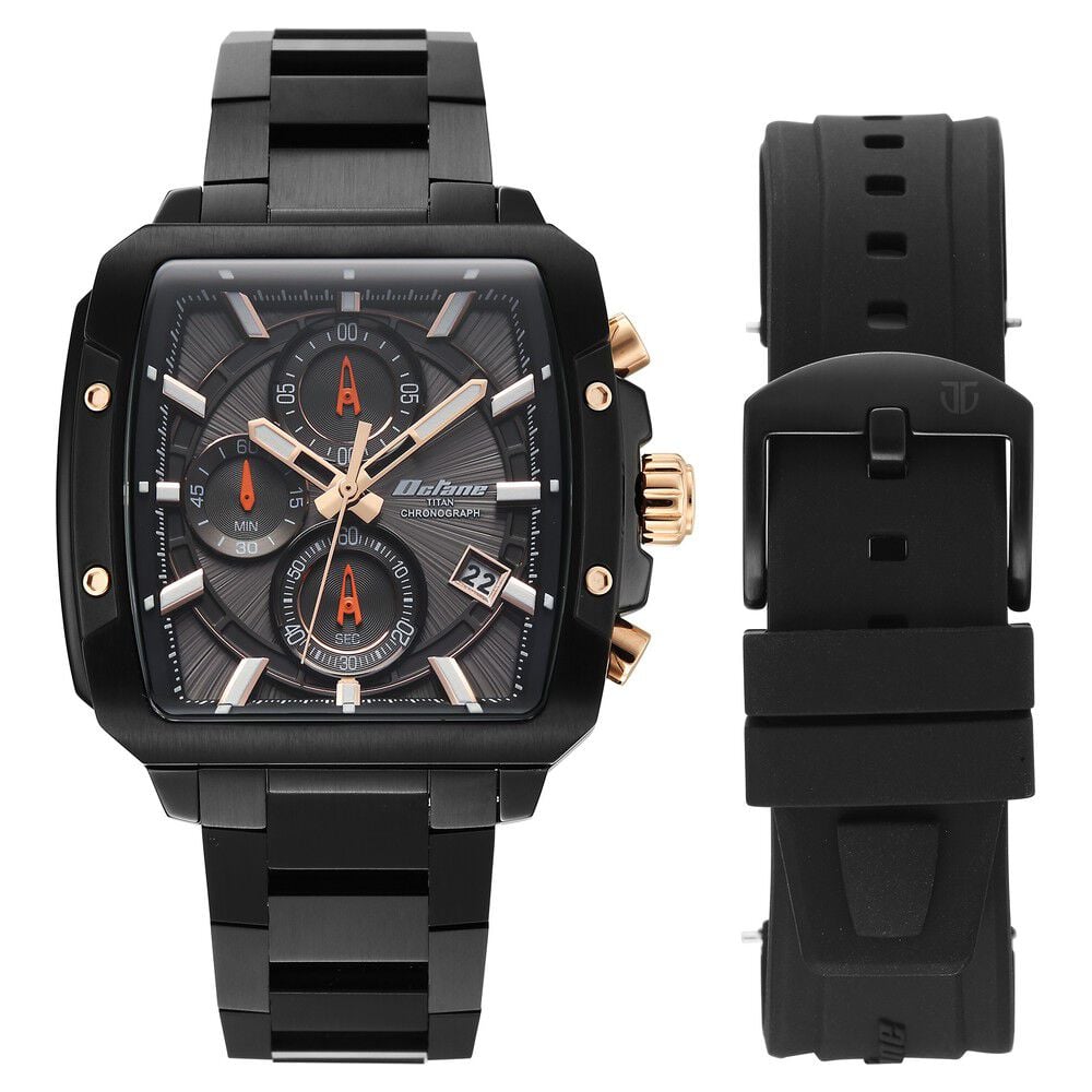 Octane Velocity Sporty Black Dial Tonneau Black And Rose Gold Steel Watch For Men-image-22