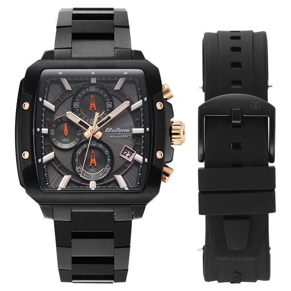 Octane Velocity Sporty Black Dial Tonneau Black And Rose Gold Steel Watch For Men - image number 0