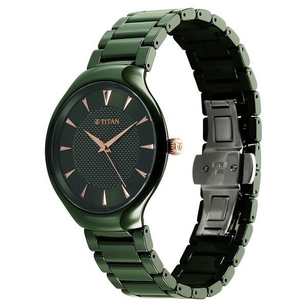 Titan Regalia Ceramics Quartz Analog Green Dial Green Color Ceramic Strap Watch For Men - image number 2