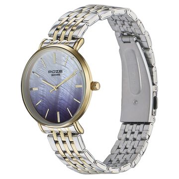 Sonata Poze Quartz Analog Blue Mother Of Pearl Dial Two Toned Color Stainless Steel Strap Watch For Women