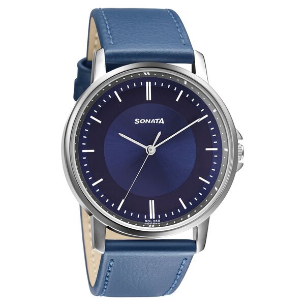 Sonata Quartz Analog Blue Dial Leather Strap Watch for Men - image number 0