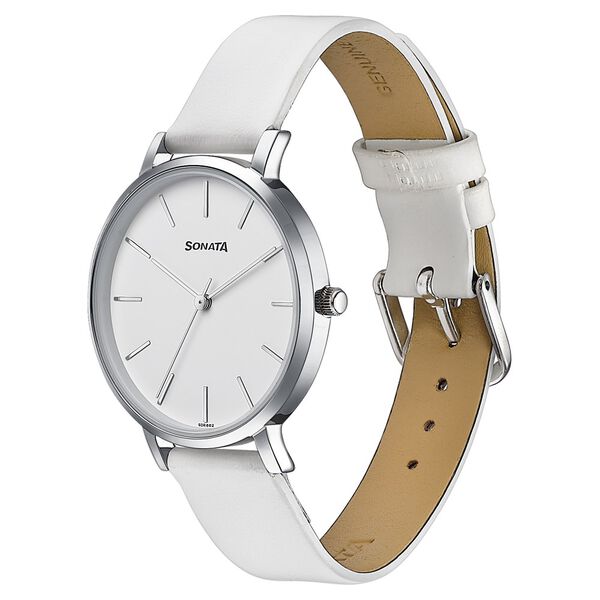 Sonata Pastel Play Quartz Analog White Dial Leather Strap Watch For Women - image number 2