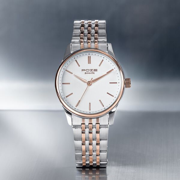 Sonata Poze Quartz Analog White Dial Two Toned Colour Stainless Steel Strap Watch For Men - image number 0
