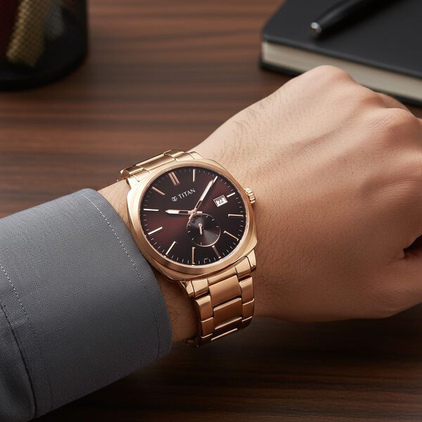 Titan Classique Suave Analog with Brown Dial Rose Gold Stainless Steel Strap Watch for Men - image number 7