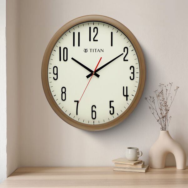 Brown Wooden Texture Oval Clock with White Dial and Silent Sweep Technology - 37 cm x 41.5 cm (Large) - image number 0