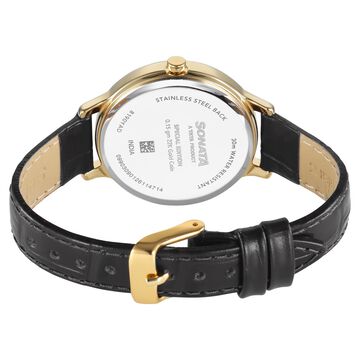 Sonata Gold Quartz Analog Sacred Forest Green With Gold Coin Dial Black Leather Strap Watch For Women