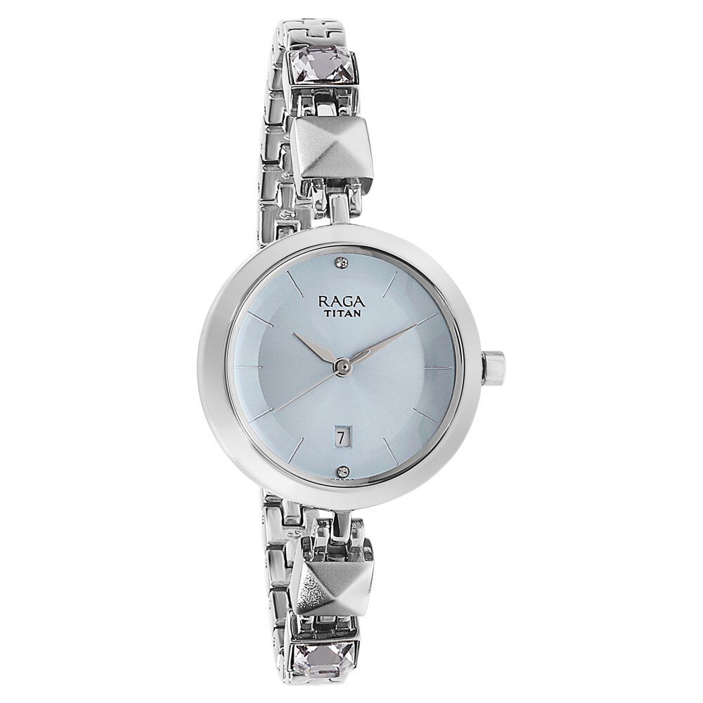 Buy Online Titan Raga Viva Blue Dial Analog with Date Metal Strap watch for Women ns2606sm01 Titan