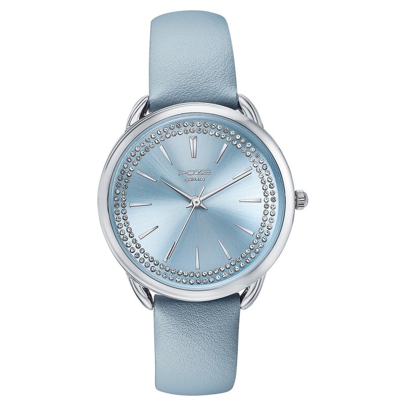 Sonata Poze Quartz Analog Blue Dial Leather Strap Watch For Women