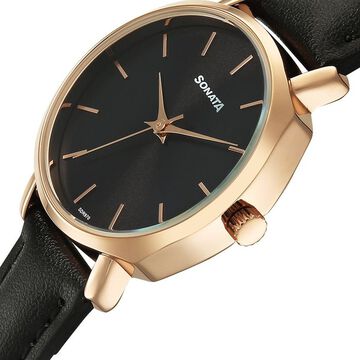 Sonata Eternia Quartz Analog Black Dial Leather Strap Watch For Women