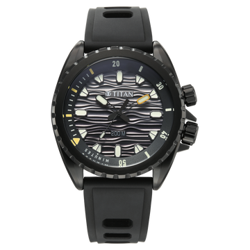 Titan Zero Hour Diver's 200m Analog with Black Dial Black FKM Strap Watch for Men