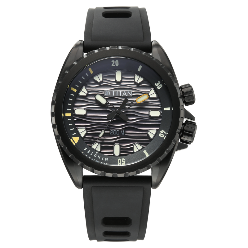 Titan Zero Hour Diver's 200m Analog with Black Dial Black FKM Strap Watch for Men