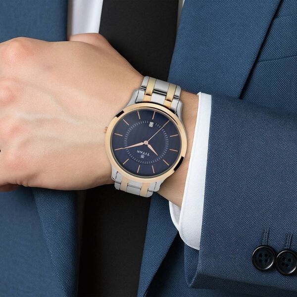 Titan Quartz Analog with Date Blue Dial Stainless Steel Strap Watch for Men - image number 5